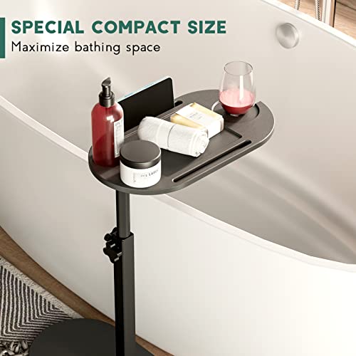 Bamboo Bathtub Tray Table with Adjustable Height | Freestanding Bathtub Caddy for Tub Against Wall, Tub Organizer Suitable for Luxury Spa - PATENT PROTECTED (Black) - color: Black