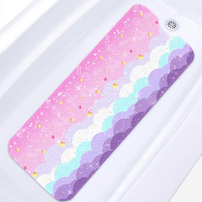 Cute Pink Purple Galaxy Bathtub Shower Mat Planet Cloudy Sky Non-Slip Tub Mat Extra Long Bath Floor Mats 40X16 Inch Machine Washable for Bathroom Tub Bath Mat for Toddler and Baby - color: Pink Purple Galaxy