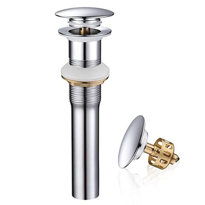 Pop up Sink Drain Stopper for Bathroom Vessel Vanity Sink Art Basin Chrome, Big Cap Without Overflow, Metal Pop-up Drain Strainer with Detachable Basket Stopper - color: Chrome, style: without overflow