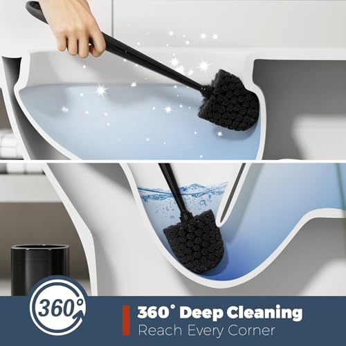 Holaloha Toilet Brush and Holder Set, Space Saving, 2 Pack, Black | Bathroom Accessories, Ergonomic Silicone Handle, Dense Bristles, Deep Cleaning, Scrubber, Compact Design - color: Black