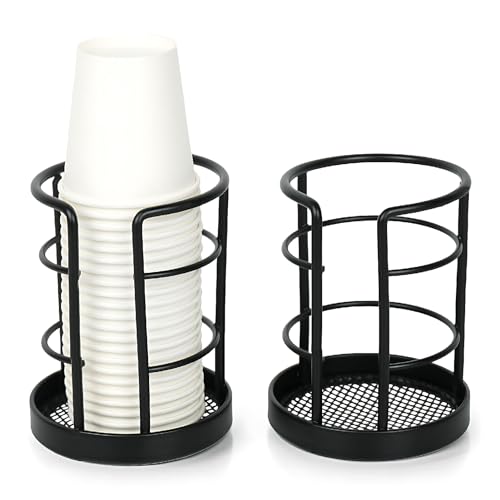 HillSpring Metal Bathroom Cup Dispenser, Sturdy Storage Holder for 3/4 oz Small Disposable Paper Cups, Black Paper Cup Dispenser for Mouthwash 2 Pack