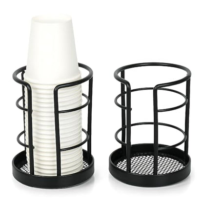 HillSpring Metal Bathroom Cup Dispenser, Sturdy Storage Holder for 3/4 oz Small Disposable Paper Cups, Black Paper Cup Dispenser for Mouthwash 2 Pack