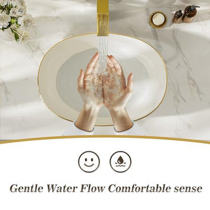 Phiestina Brushed Gold Tall Bathroom Vessel Sink Faucet 2 Pack, Single Hole Single Handle Waterfall Above Countertop Sink Bathroom Faucet, with Pop Up Drain,Water Supply Line, NS-SF01-V-BG-2pack - color: Brushed Gold, style: 2 pack