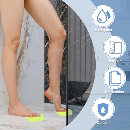 PATIKIL 12 Pcs Non Slip Bathtub Stickers, Anti Slip Shower Stickers with Scraper Bathroom Shower Floor Decals Flower Shape Cute Treads Tubs, White - color: White