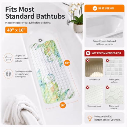 Yimobra Non Slip Bathtub Mat 40 x 16 Inch, Extra Long Shower Mat with Drain Holes, Machine Washable Baby Bath Mats, Strong Suction Cups for Bathroom Floor, Banana - color: Banana
