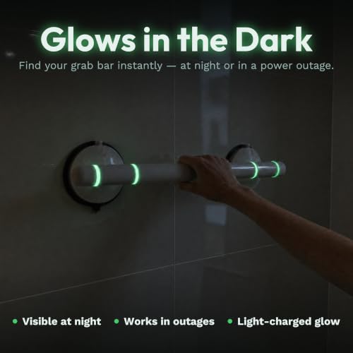 Shower Grab Bars Suction 2 Pack, 18.3 Inch Heavy Duty Suction Cup Grab Bar for Shower with Visible Safety Indicator, Shower Bars for Elderly, Glow in the Dark, Tool-Free Balance Assist Handle - size: 18.3" Long (2 Pack)