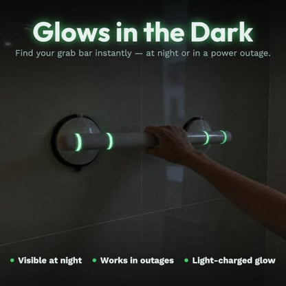 Shower Grab Bars Suction 2 Pack, 18.3 Inch Heavy Duty Suction Cup Grab Bar for Shower with Visible Safety Indicator, Shower Bars for Elderly, Glow in the Dark, Tool-Free Balance Assist Handle - size: 18.3" Long (2 Pack)