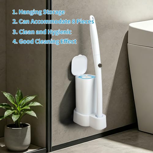 IwIeIaIrI Disposable Toilet Brush and Holder Set with 48 Refills, Square | Wall mount holder design, cleaning wand removes limescale for bathroom & bathtub sanitation. - color: White Handle
