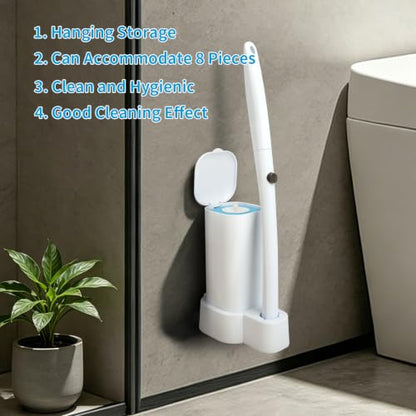 IwIeIaIrI Disposable Toilet Brush and Holder Set with 48 Refills, Square | Wall mount holder design, cleaning wand removes limescale for bathroom & bathtub sanitation. - color: White Handle