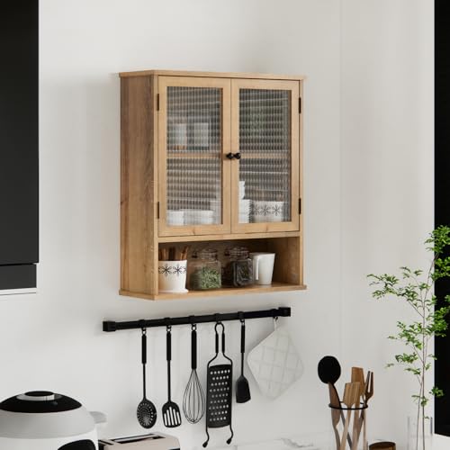 Bathroom Medicine Cabinet, Bathroom Wall Cabinet, Bathroom Cabinet Wall Mount, Medicine Cabinets for Bathroom with Glass Door - color: Wood Color