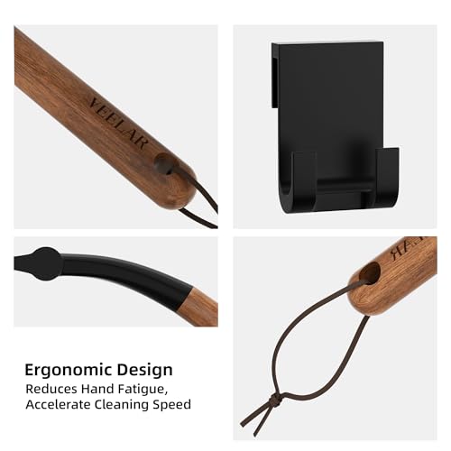 Shower Squeegee for Shower Glass, Bathroom Glass Cleaning Tool with Hook Mount, Squeegee for Glass Doors, Window Cleaning, Tile Shower Walls (Black+Wood) - color: Black+wood