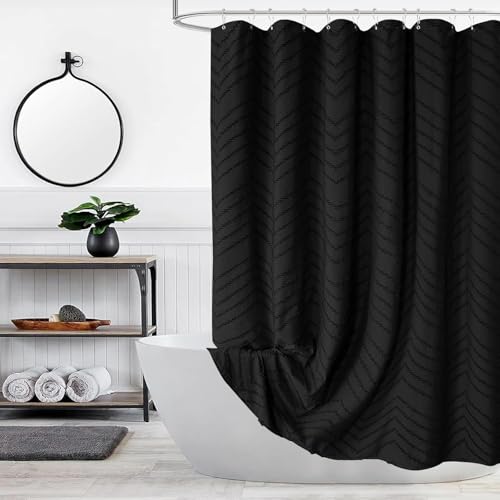 Black Boho Fabric Shower Curtain 72 x 72 Inches | Textured Tufted Chevron Striped,Modern Minimalist Cloth Shower Curtains for Bathroom,Waterproof Machine Washable - color: Black, size: 72"W x 72"L (Pack of 1)