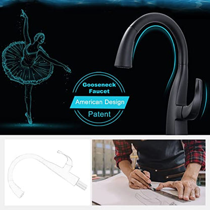 WOWOW Rv Kitchen Sink Faucet with Sprayer - Matte Black Kitchen Water Faucets with Pull Down Sprayer Laundry Sink Faucet, Single Handle Elegant Gooseneck Pull Out Black Faucets Black for Rv Farmhouse - color: Matte Black Faucet Kitchen, style: Kitchen Fau