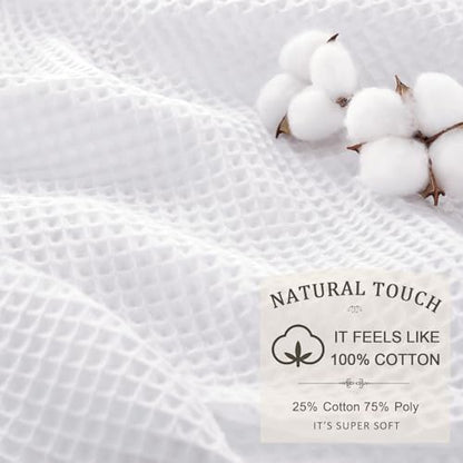 Long Waffle Weave Shower Curtain Heavyweight Cotton Fabric White 72Wx78L | Soft Cotton Cloth,3D Square Truely Waffle Washable, Hotel Luxury Spa, Shower Curtain Set for Bathroom 12 Plastic Hooks - color: White, size: Long 72"W x 78"L