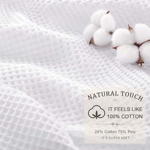 Extra Long Waffle Shower Curtain Heavyweight Cotton Fabric White 72Wx96L | Soft Cotton Cloth,3D Square Truely Waffle,Washable, Hotel Luxury Spa, Shower Curtains for Narrow Bathroom 12 Plastic Hooks - color: White, size: Extra Long 72"W x 96"L