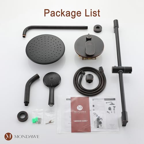 MONDAWE 9 Inch Wall Mounted Shower Faucet Set with Tub Spout in Oil Rubbed Bronze, Rainfall Shower Head with 3-Setting Handheld Spray Shower Combo, High Pressure Shower System with Solid Brass Valve - color: Oil Rubbed Bronze, style: 9 IN - With Tub Spout