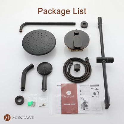 MONDAWE 9 Inch Wall Mounted Shower Faucet Set with Tub Spout in Oil Rubbed Bronze, Rainfall Shower Head with 3-Setting Handheld Spray Shower Combo, High Pressure Shower System with Solid Brass Valve - color: Oil Rubbed Bronze, style: 9 IN - With Tub Spout