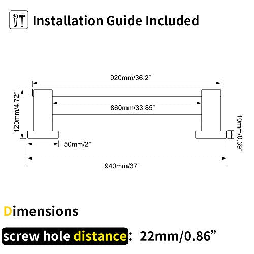 GERZWY Bathroom Double Towel Bar Matte Black Stainless Steel 36-Inch Bath Towel Rack Contemporary Style Wall Mount JG1902C92-BK