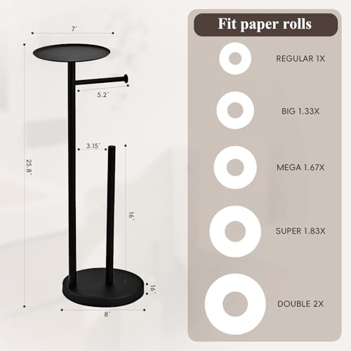 SHUNLI Toilet Paper Holder Stand - Modern Freestanding Toilet Paper Roll Holder with Storage Reserve, Toilet Tissue Paper Roll for Bathroom, SUS304 Stainless Steel (Black) - color: Black