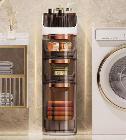 3 Tiers Bathroom Floor Cabinet with Wheels, Mobile Storage Cabinet with Large Capacity Floor Standing Narrow Storage Cabinet with Drawers for Bathroom - size: 3-Tier