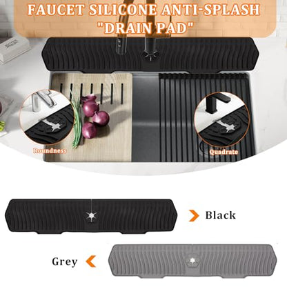 30 Inch Sink Splash Guard,Longer Silicone Sink Mat for Kitchen Bathroom,Kitchen Faucet,Silicone Sink Faucet Mat Splash Guard, Drip Protector Splash Countertop (Black) - color: Black