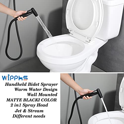 Matte Black Handheld Bidet Sprayer for Toilet Warm Water Wall Mount | Stainless Steel Wall Hung Bidet Hand Held Sprayer with Brass Hot and Cold Mixing Valve, 47 Inches Anti-leaking Shower Hose - color: Matte Black