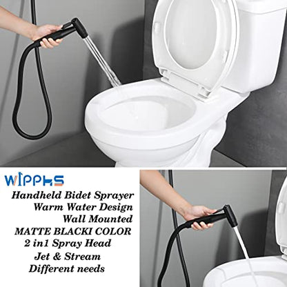 Matte Black Handheld Bidet Sprayer for Toilet Warm Water Wall Mount | Stainless Steel Wall Hung Bidet Hand Held Sprayer with Brass Hot and Cold Mixing Valve, 47 Inches Anti-leaking Shower Hose - color: Matte Black