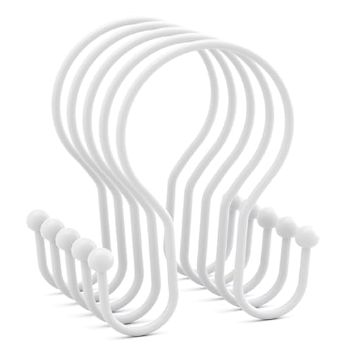 AmazerBath White Shower Curtain Hooks, Shower Curtain Rings, Simple Double Shower Curtain Hooks Rust Proof, Metal Smooth Glide Shower Hooks for Shower Curtain Rod, 12 Pcs Shower Rod Hooks - color: White, style: Minimalist - Double Shower Hooks