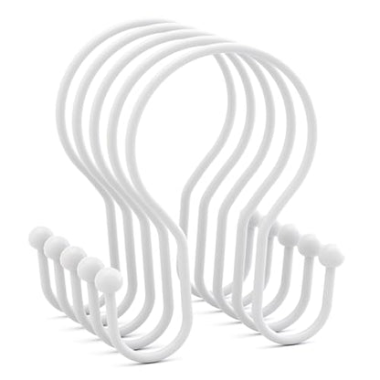 AmazerBath White Shower Curtain Hooks, Shower Curtain Rings, Simple Double Shower Curtain Hooks Rust Proof, Metal Smooth Glide Shower Hooks for Shower Curtain Rod, 12 Pcs Shower Rod Hooks - color: White, style: Minimalist - Double Shower Hooks