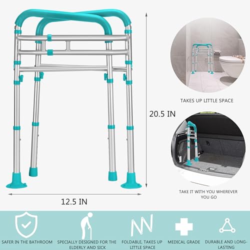 Lianjindun Toilet Safety Rails, 350 lbs, Adjustable Height & Width | Fits Most Toilets, Foldable Design, 350 Lbs Capacity, Aluminum Toilet Frame, Toilet Handles for Seniors, Disabled, Handicap - color: Peacock Blue