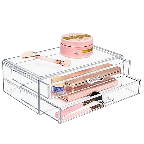 Sorbus Stackable Acrylic Drawers - 2 Clear Storage Drawers for Organizing Make up Palettes, Nail Polish, Hair Accessories, Cosmetics & Beauty Supplies - Makeup Organizer for Vanity, Bathroom Organizer - style: 2 Drawer
