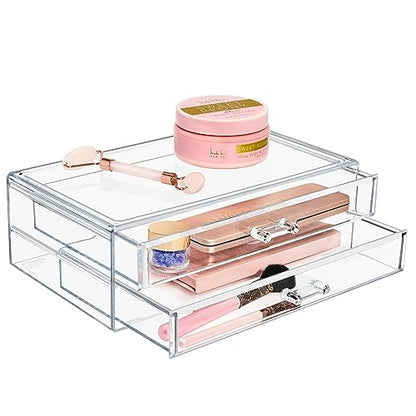 Sorbus Stackable Acrylic Drawers - 2 Clear Storage Drawers for Organizing Make up Palettes, Nail Polish, Hair Accessories, Cosmetics & Beauty Supplies - Makeup Organizer for Vanity, Bathroom Organizer - style: 2 Drawer