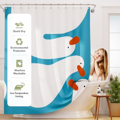 AmazerBath Cute Goose Shower Curtain, Cute Bathroom Shower Curtain Set with 12 Shower Curtain Hooks, Rustic Fabric Shower Curtain, 72x72 Inches - color: B-vertical Stripes of Geese, size: 72"W x 72"L (Pack of 1)