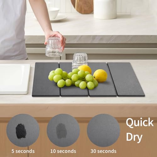 Stone Dish Drying Mat - Large Foldable Marbled Quick Drying Dish Mats, Stone Coasters Set of 4 Collapsible Ultra Absorbent Diatomaceous Earth Mats for Kitchen Counter Bathroom (Grey-4Pcs) - color: Grey-4Pcs
