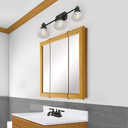Design House Claremont Tri-View Medicine Cabinet, 24", Honey Oak | Wall Mount, Transitional, Wood, Bath, 545277-HOK - color: Honey Oak, size: 24 in. W x 24 in. H