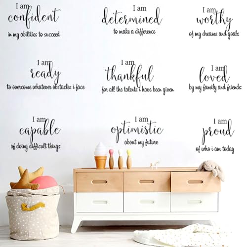 9 Pieces Inspirational Decals Black Motivational Wall Sticker Vinyl Wall Quotes Stickers Wall Art Stickers Peel and Stick Wall Decals for Girl Boy Bedroom Living Room
