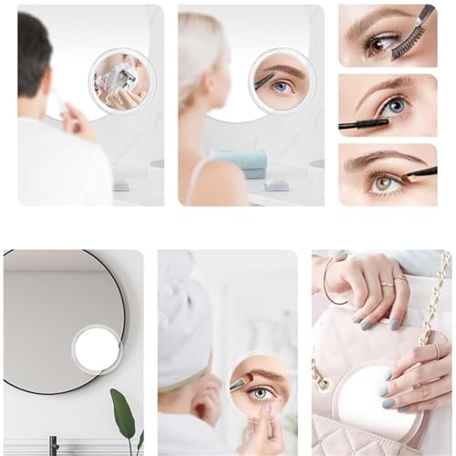 Suction Cup Magnifying Glass 10X Magnifying Mirror with Light Makeup Mirror with Lights White ABS for Bathroom, Bedroom, Hotel