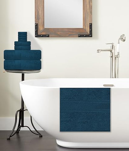 ELITE 8-Piece Zero Twist Cotton Bath Towel Set – 100% Cotton Luxury Towels – Ultra Soft, Fluffy & Absorbent – Quick Dry, Durable & Fade Resistant – Spa Quality Bath, Hand & Washcloth Set (Navy Blue) - color: Navy Blue