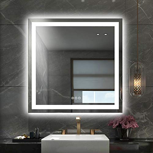 Amorho LED Bathroom Mirror 36"X36" with Front Light and Backlit | Stepless Dimmable, Anti-Fog, Shatter-Proof, HD Reflection, Memory, 3 Colors Lighting Square Mirror, UL Listed - color: Front and Backlit, size: 36"L x 36"W