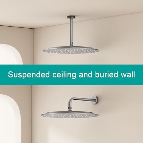 All Metal Rain Shower Head - Heavy Duty Stainless Steel, Easy Install, High Water Flow, Ultra-Thin Modern Design for Bathroom (Brushed Nickel, 16) - color: Brushed Nickel, size: 16