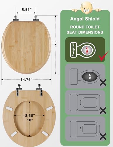 Angol Shiold ROUND Bamboo Wood Toilet Seat 16.5Inch | Easy to Install also Easy to Clean, Up to 400 lbs (Round 16.5", Natural Bamboo) - color: Non Soft-close, size: Round -16.5"
