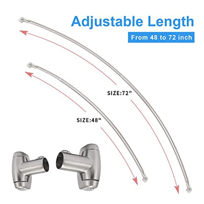 TOPROD Curved Shower Curtain Rod 48-72 Inches Adjustable Round Shower Rods | Brushed Nickel,Rounded Bowed,Stainless Steel,More Shower Space,Need to Drill,for Bathroom, Bathtub - color: Brushed Nickel