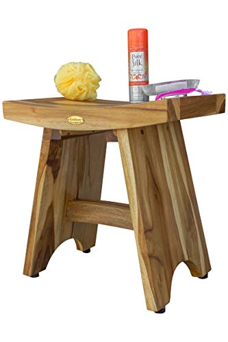 EcoDecors Teak Shower Bench 18", 300 lb Capacity – Waterproof Teak Bath Seat for Adults - Compact Spa Stool for Small Bathrooms & Walk-in Showers with Slip-Resistant Feet - size: 18" bar