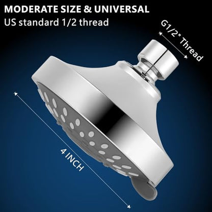 High Pressure Shower Head - 5 Spray Modes Powerful Pressure Boosting Showerhead For Bathroom - High Flow Fixed Showerheads (Chrome) - color: Luxury Polished Chrome