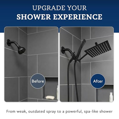 G-Promise All Metal 10" Dual Square Shower Head Combo | Rain Shower Head | Handheld Shower Wand | Adjustable | 3-Way Diverter | 71" Extra Long Hose - A Bathroom Upgrade (Matte Black) | Built to Last, Easy Install, Adjustable Height & Angle for All Heights