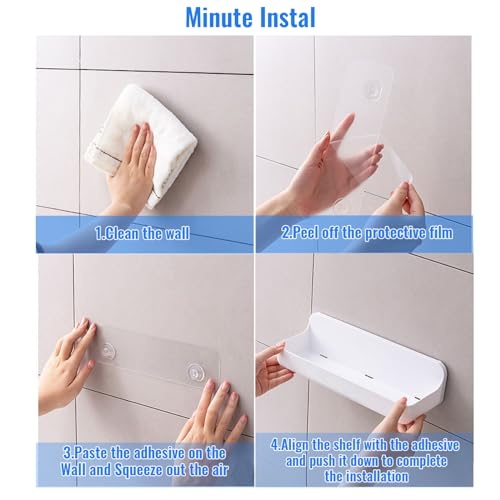 Diesisa Acrylic Wall Mount Organizer, Adhesive Shelves,2Pc Bathroom Shelves | Self Adhesive Shelf, Shower Caddies, No Drilling Hang Wall, Stick on Shelf with 3Pcs Tapes, for Bathroom,Living Room - White - color: 2pcs-white
