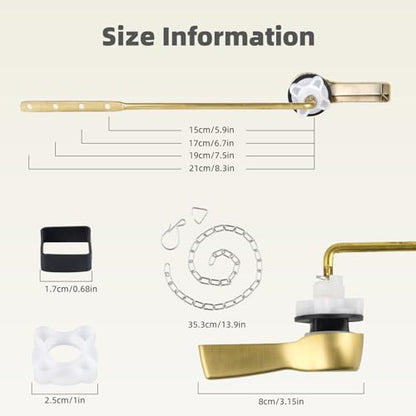 Universal Metal Brushed Gold Toilet Handle Replacement, Brass/Front Mount | Toilet Flush Handle Lever with Adjustable Stainless Steel Chain, Compatible with Kohler, American Standard, TOTO, Mansfield - color: Brushed Gold, style: Front Mount Design