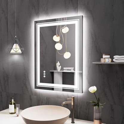 Snowdool 28 x 20 in LED Bathroom Mirror, Front and Backlit, Anti-Fog | Front and Backlit, Stepless Dimming, Anti-Fog, Memory Function - size: 28"L x 20"W