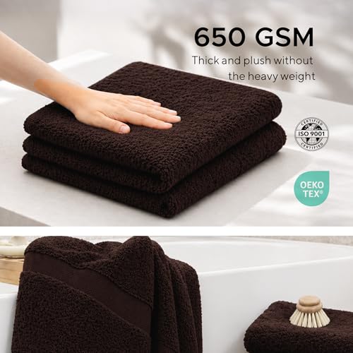 6 Pieces-Turkish Cotton - Luxury Towel Set for Bathroom & Kitchen, 2 Bath Towels, 2 Hand Towels & 2 WashCloths *Valued $79.99* (Dark Chocolate) - color: Dark Chocolate