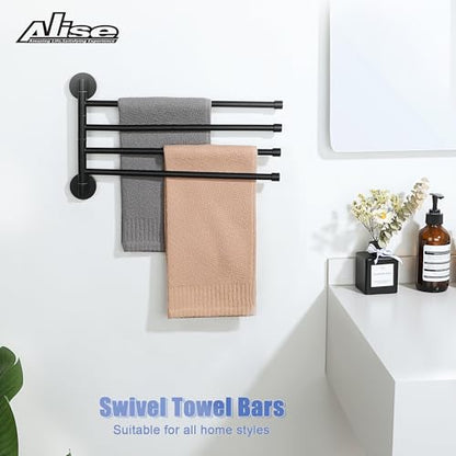 Alise Swivel Towel Rack,Folding 4 Arms Hand Towel Bars Towel Hanger for Bathroom,Wall Mount Drying Racks for Laundry,SUS304 Stainless Steel Swing Out Towel Holder Storage Space Saving,Matte Black | Space Saving Swing Arm Towel Rack for Bathroom Kitchen Ou